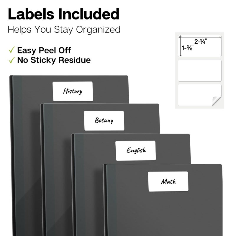 Dunwell Plastic Folders with 3 Prongs  (12 Pack  Black)  2-Pocket Folders with Fasteners  Durable Acid-Free Poly for Long Term Use  Includes Labels - Image 5